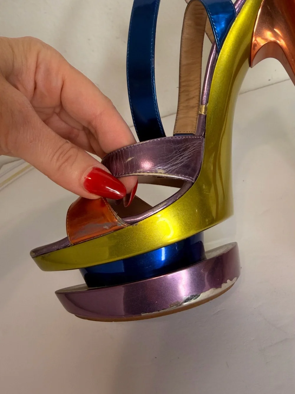 Gianmarco Lorenzi Metallic Multi-Color Platform Stiletto Sandal